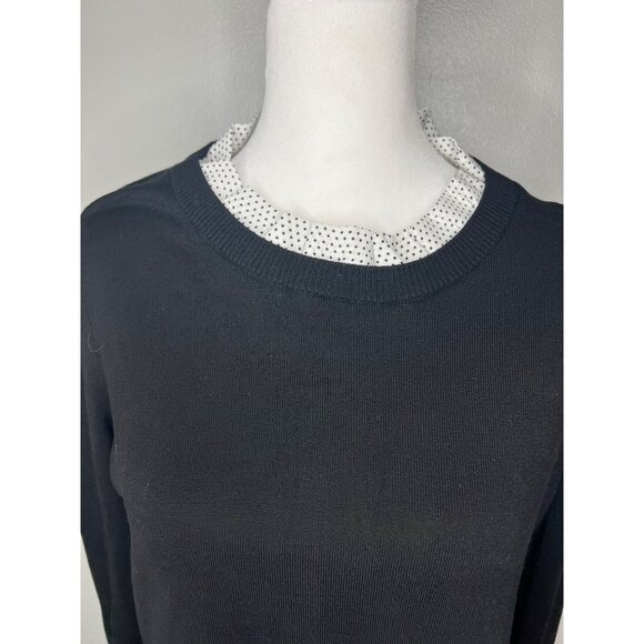 Adrianna Papell Twofer Ruffle Neck Black & Ivory Polka Dot Layered Sweater M - Picture 5 of 15